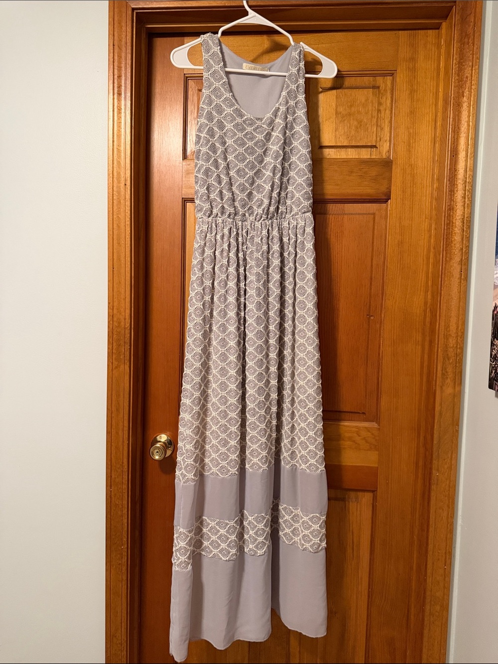 Everleigh gray and cream crochet Lace Scoop Tank maxi dress